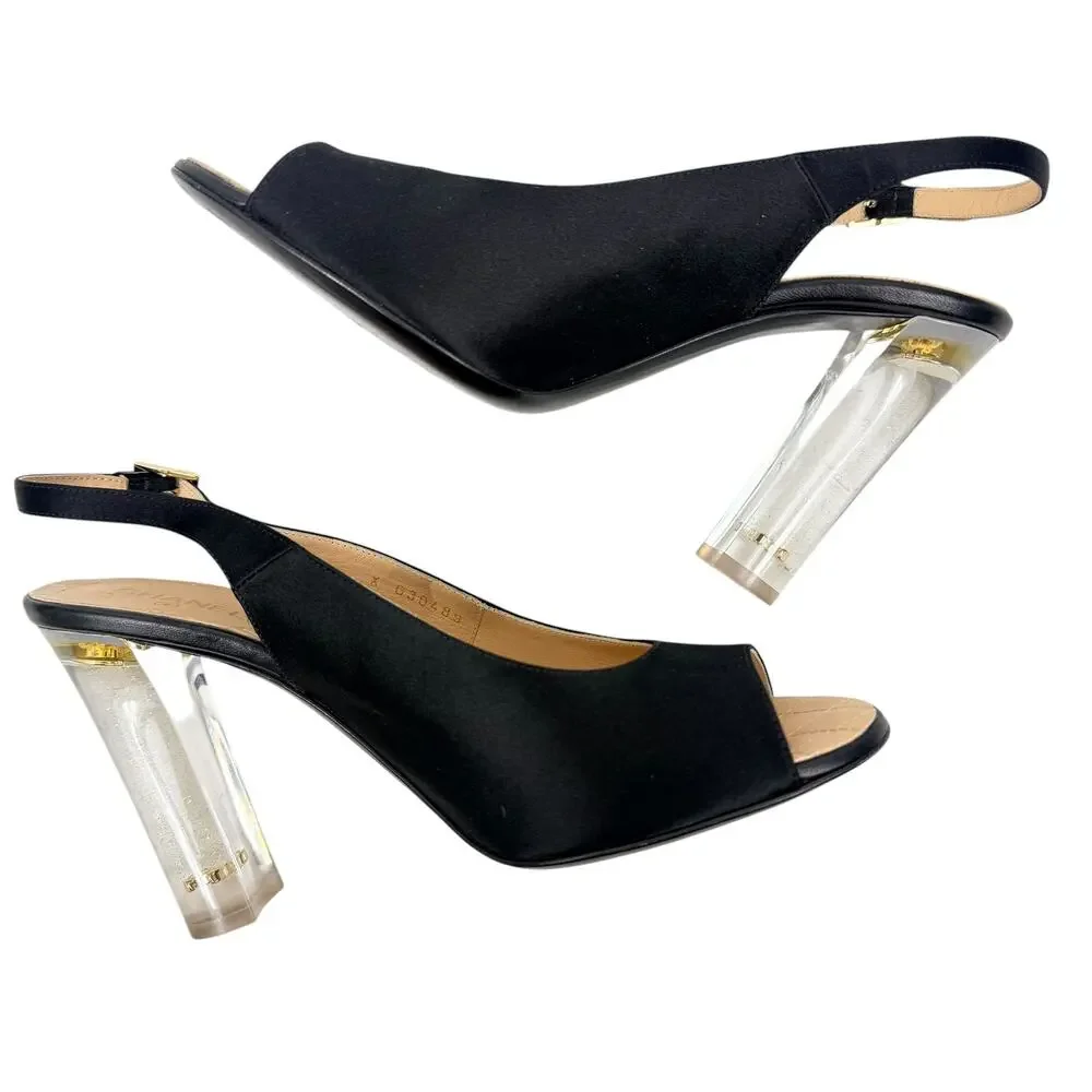Chanel 2015 CC Logo Runway Lucite Slingback Pumps Black Size 40